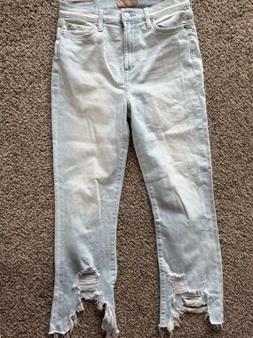7 For All Mankind Light Blue Distressed High-Rise Ankle Jeans
